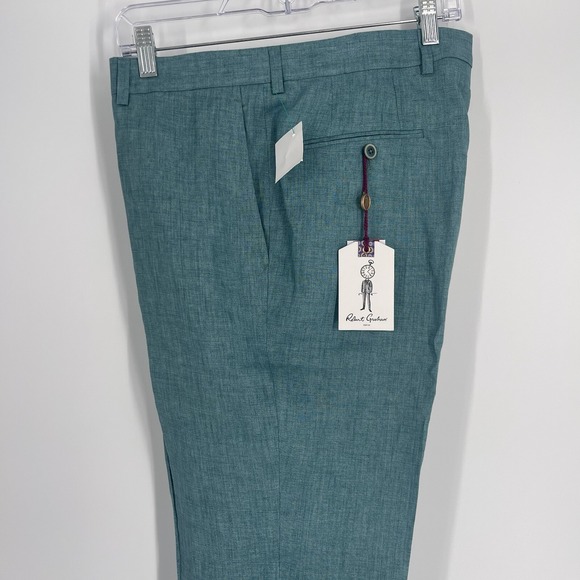 Robert Graham Men Blue Delave Flat-Front Linen Suit Trousers Dress Pants Sz 34R - Picture 9 of 10